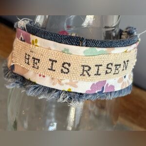 Upcycled Floral and Denim Cuff Bracelet Easter